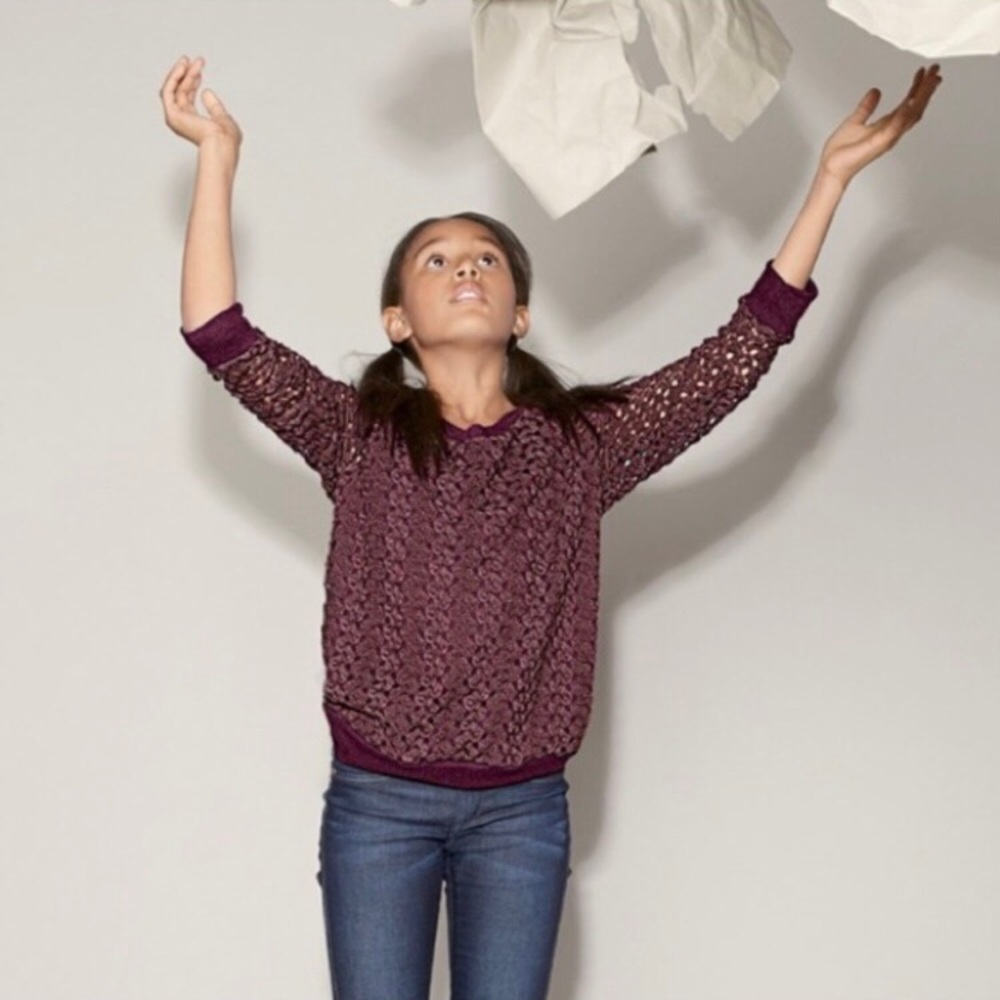 MIA CHICA Burgundy Crochet Open Stitch Sweatshirt
